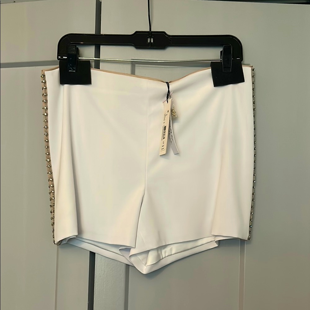 Alice + Olivia White High Waist Shorts with Gold embellished Accents
